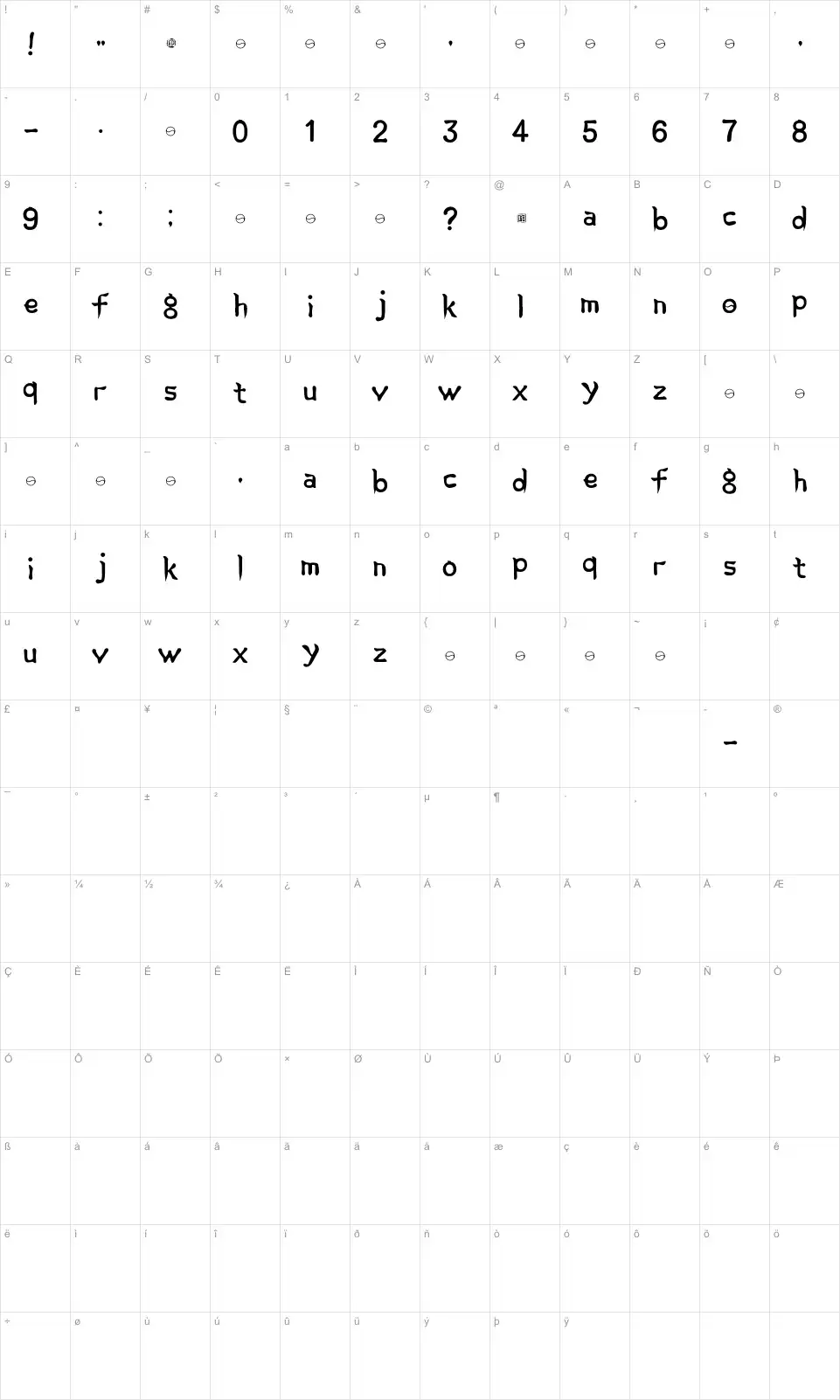 Mapa de caracteres da fonte Korean Calligraphy
