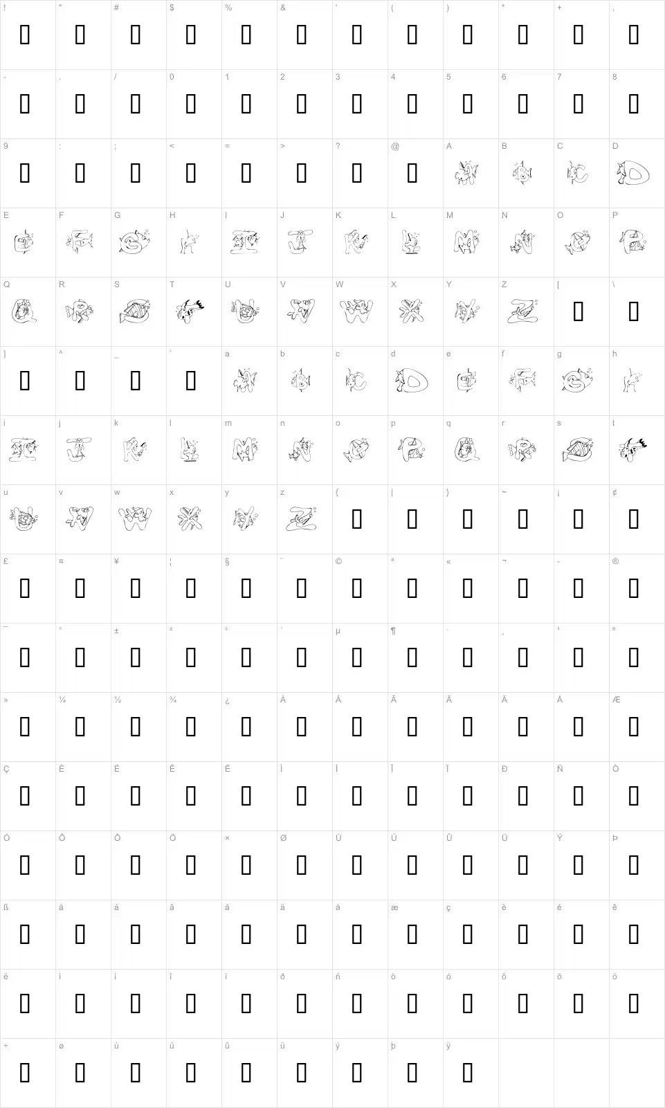 Mapa de caracteres da fonte KR Seems Fishy To Me