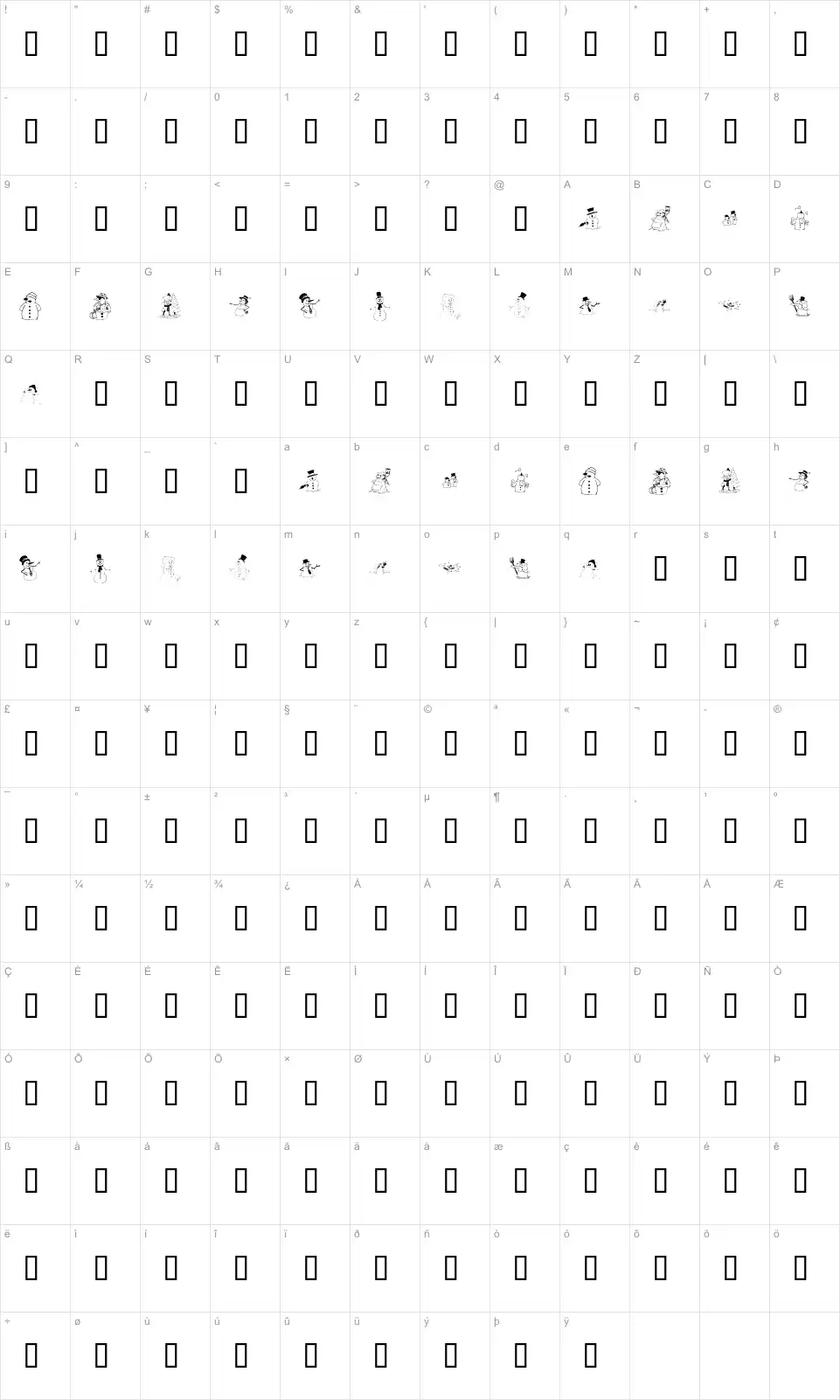 Mapa de caracteres da fonte KR Snow People