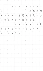 Mapa de caracteres da fonte Kristen Curly