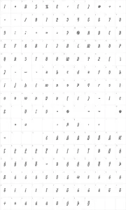 Mapa de caracteres da fonte Lady Ice