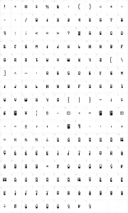 Mapa de caracteres da fonte Lady Starlight