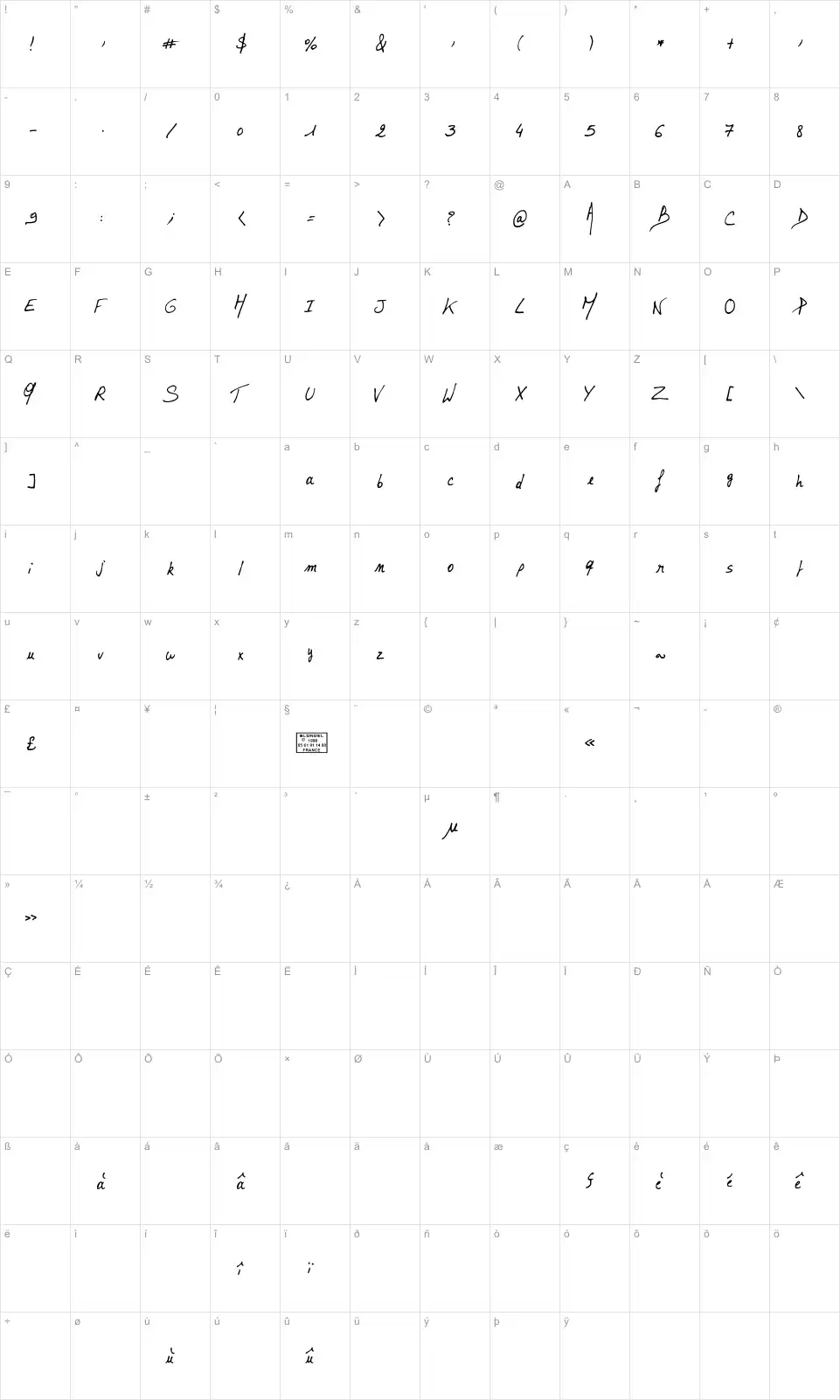 Mapa de caracteres da fonte Lalex Big Badaboum