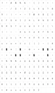 Mapa de caracteres da fonte Larabie Font
