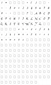 Mapa de caracteres da fonte Last King Quest