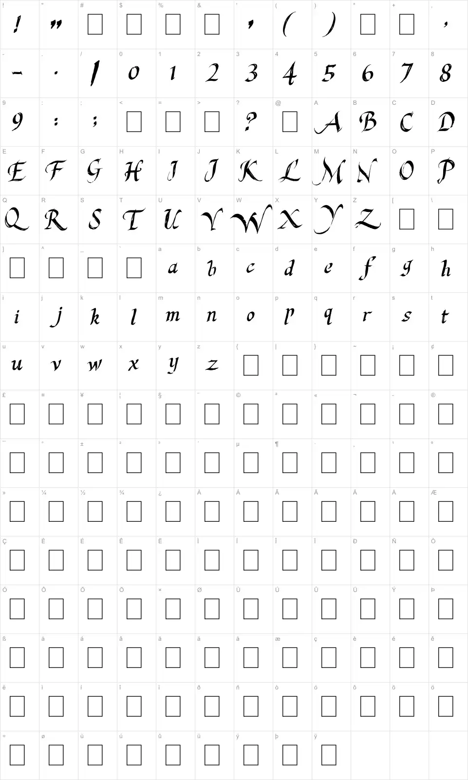 Mapa de caracteres da fonte Last King Quest