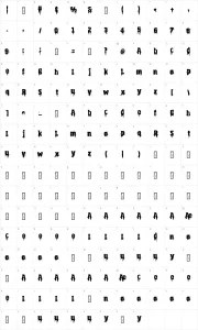 Mapa de caracteres da fonte Lavender Witness