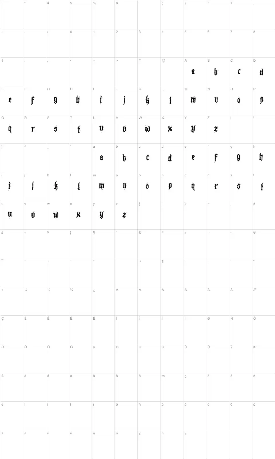 Mapa de caracteres da fonte Lazy Monk