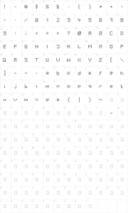 Mapa de caracteres da fonte LBC Dots
