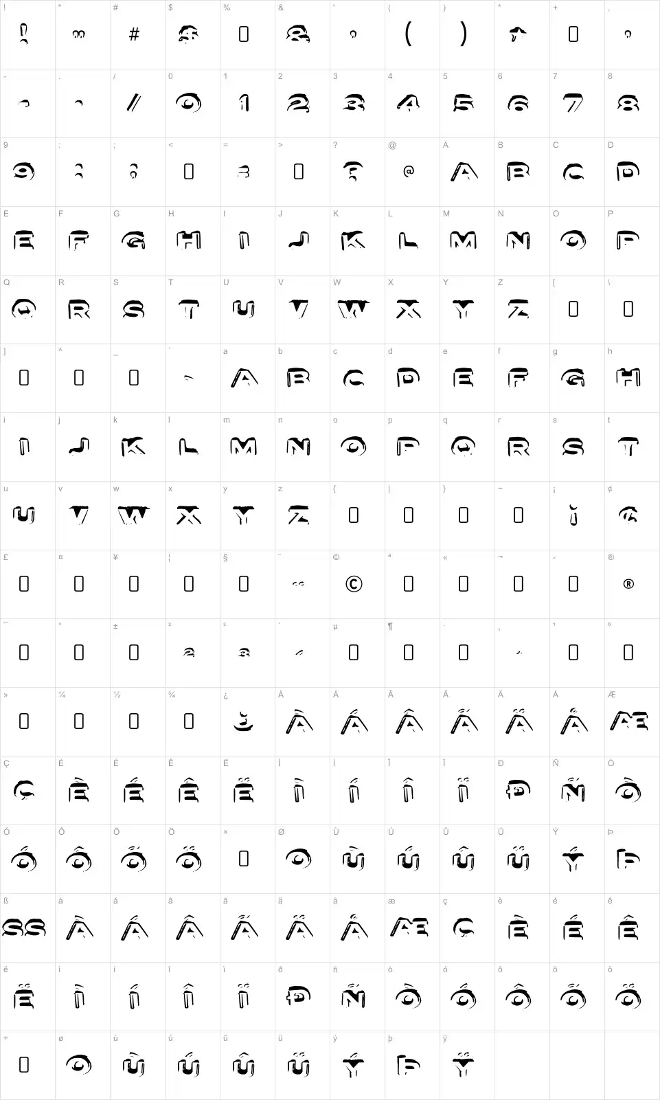 Mapa de caracteres da fonte Letter Set