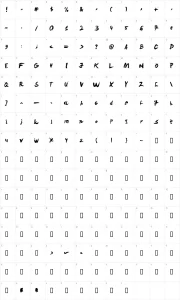 Mapa de caracteres da fonte Levi Brush