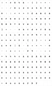 Mapa de caracteres da fonte Liberation Mono