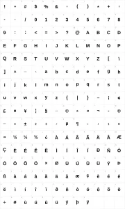 Mapa de caracteres da fonte Liberation Sans