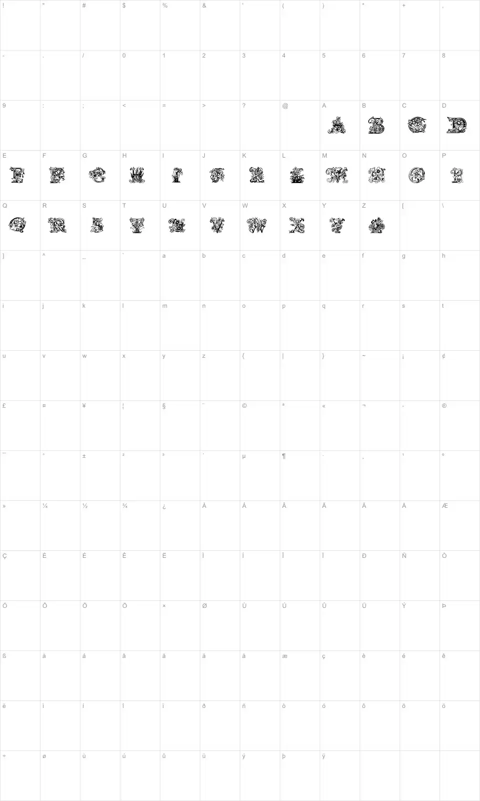 Mapa de caracteres da fonte Lime Blossom Caps