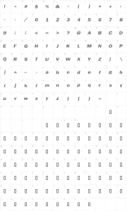 Mapa de caracteres da fonte Linear Beam