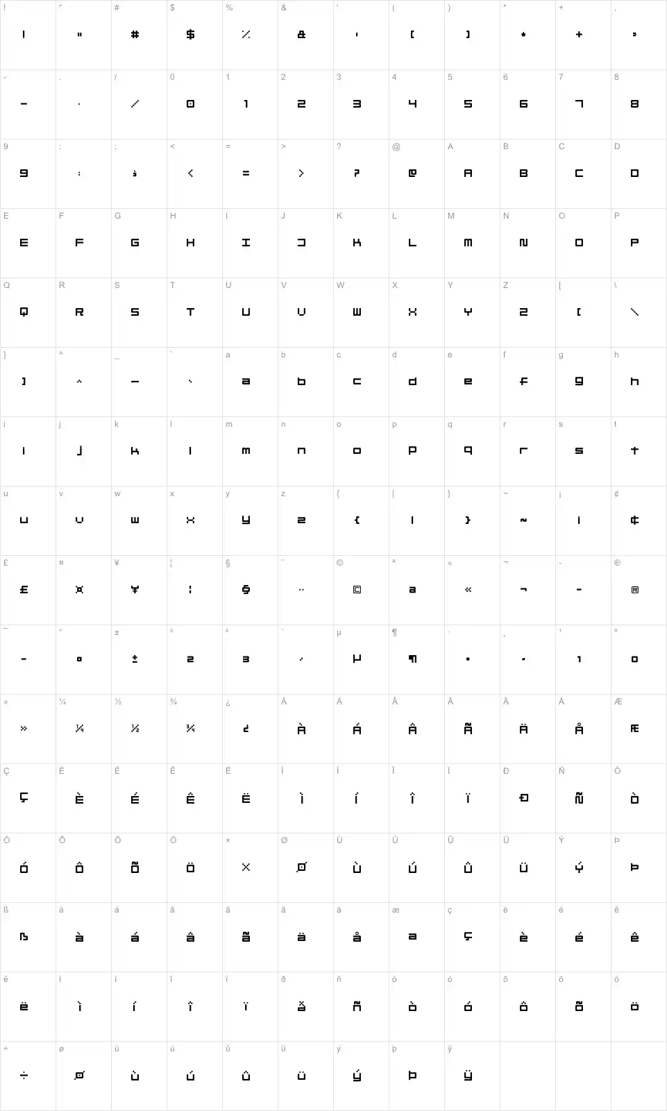 Mapa de caracteres da fonte Linesquare Rounded Extended