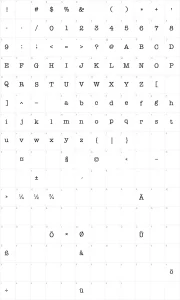 Mapa de caracteres da fonte Linowrite
