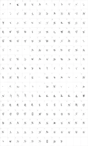Mapa de caracteres da fonte Liquid Newspaper