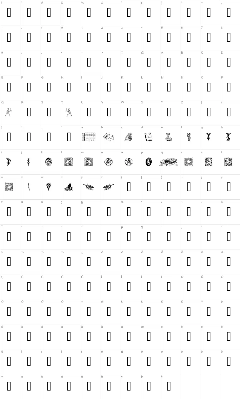 Mapa de caracteres da fonte Listemagerens Ny Dingbats