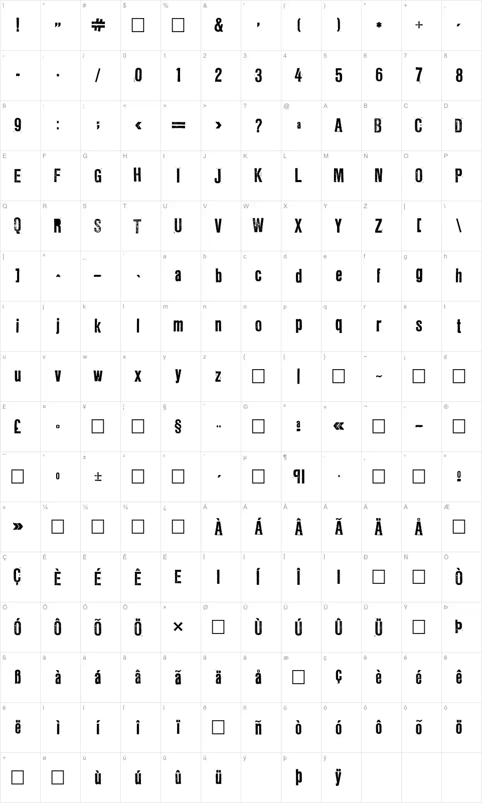 Mapa de caracteres da fonte LL Rubber Grotesque