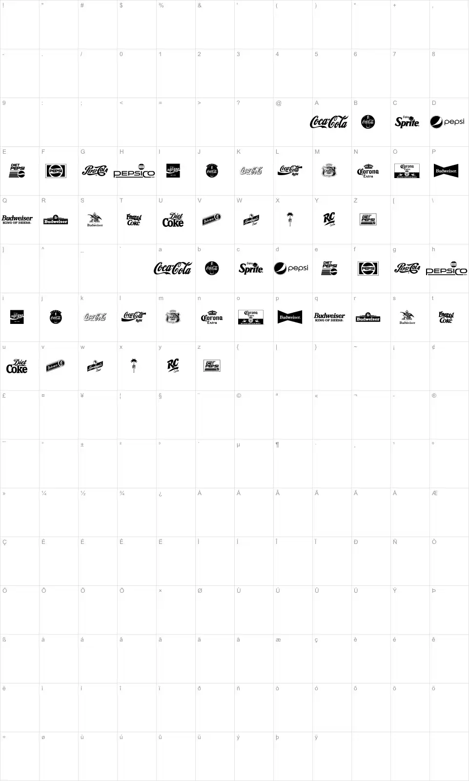 Mapa de caracteres da fonte Logos And Logos TFB
