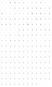 Mapa de caracteres da fonte LoveNess Three