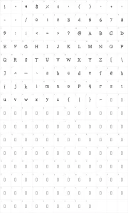 Mapa de caracteres da fonte LoveNess Two
