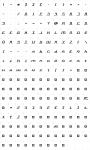 Mapa de caracteres da fonte Lowdown BRK