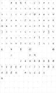 Mapa de caracteres da fonte Lucy Goosey Black