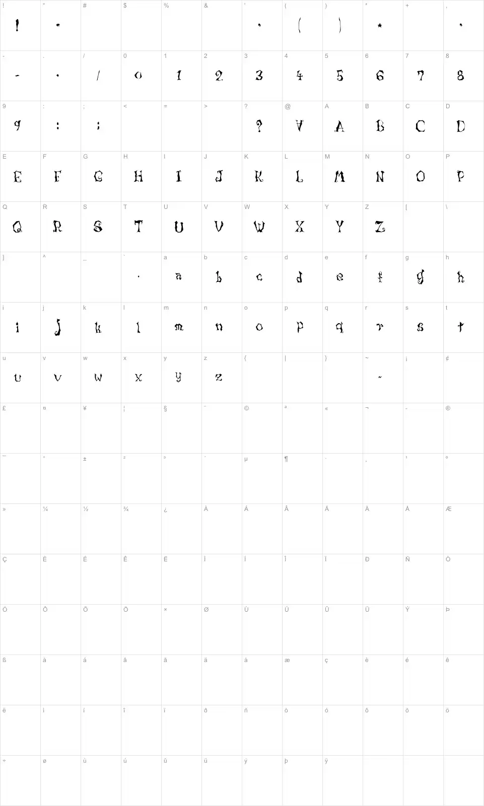 Mapa de caracteres da fonte Lunacy More