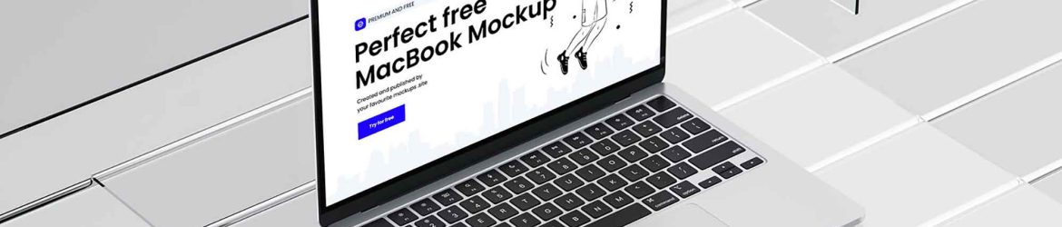MacBook on Glass Mockup