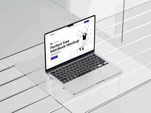 MacBook on Glass Mockup