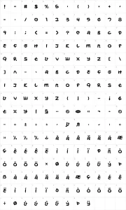 Mapa de caracteres da fonte Magic Beans