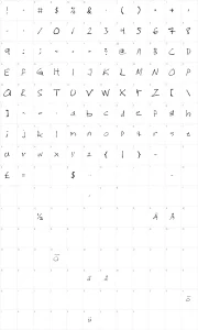 Mapa de caracteres da fonte Magnus Handwriting