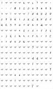 Mapa de caracteres da fonte Manualito Flo