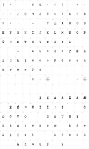 Mapa de caracteres da fonte Maquina de Escribir