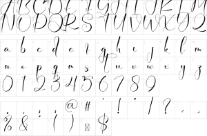 Mapa de caracteres da fonte Margaretta Signature Font | 1001 Free Fonts