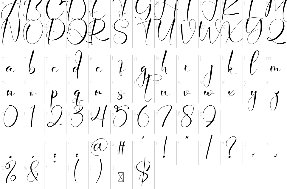 Mapa de caracteres da fonte Margaretta Signature Font | 1001 Free Fonts