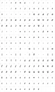 Mapa de caracteres da fonte Marketing Script