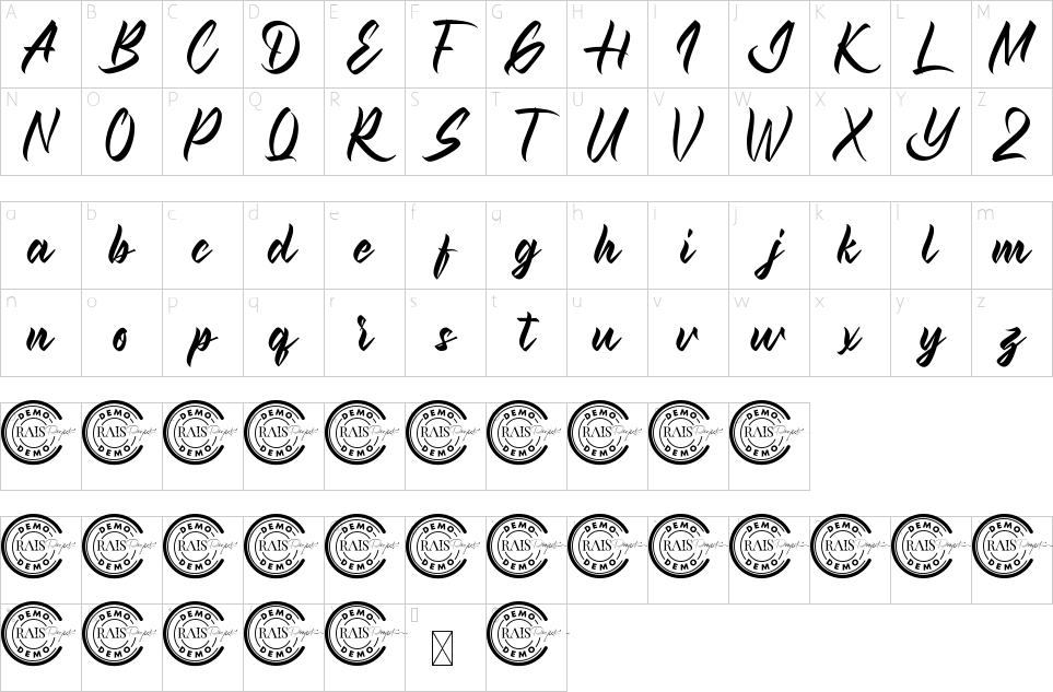 Mapa de caracteres da fonte Marysville Font | 1001 Free Fonts