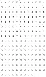 Mapa de caracteres da fonte Masquerade