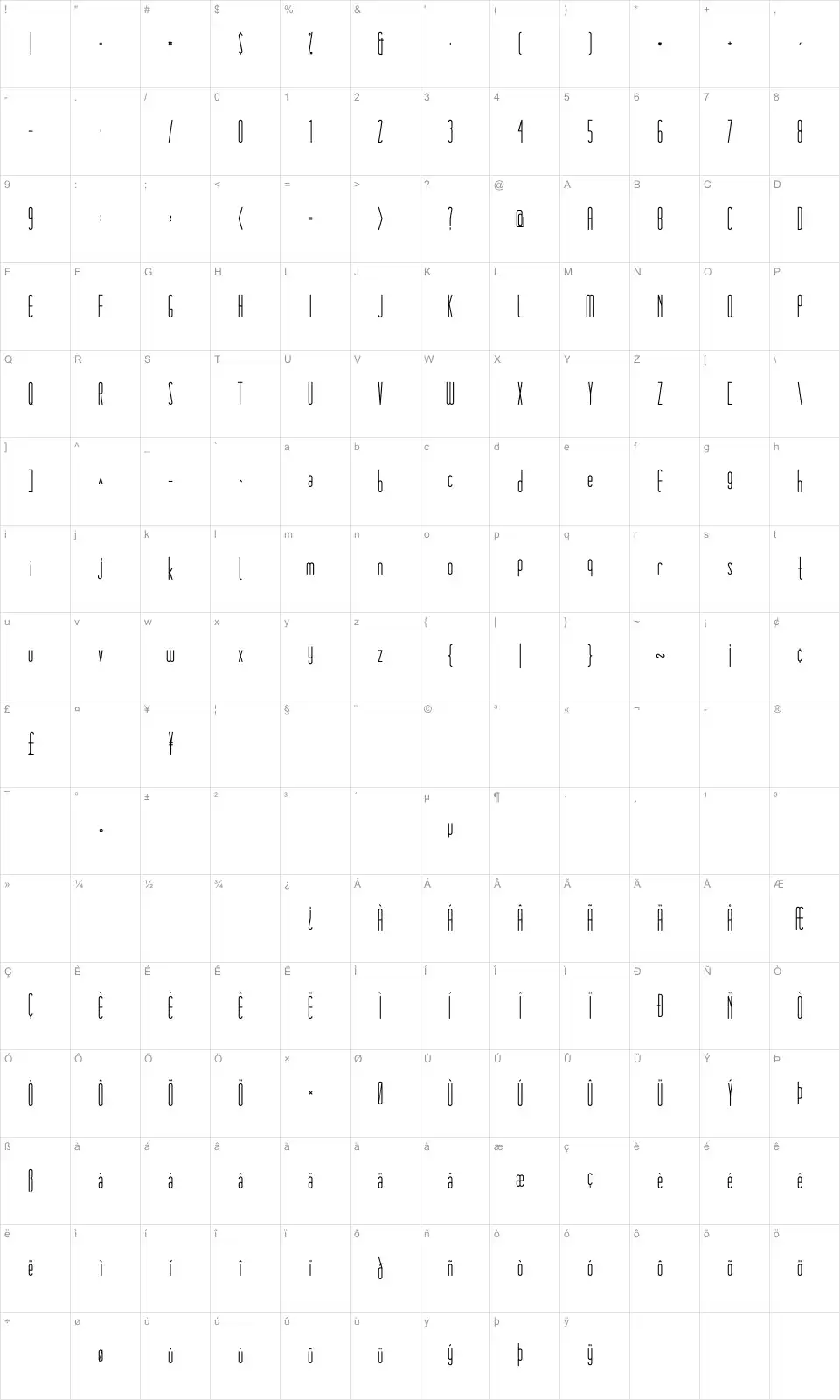 Mapa de caracteres da fonte Matchbook