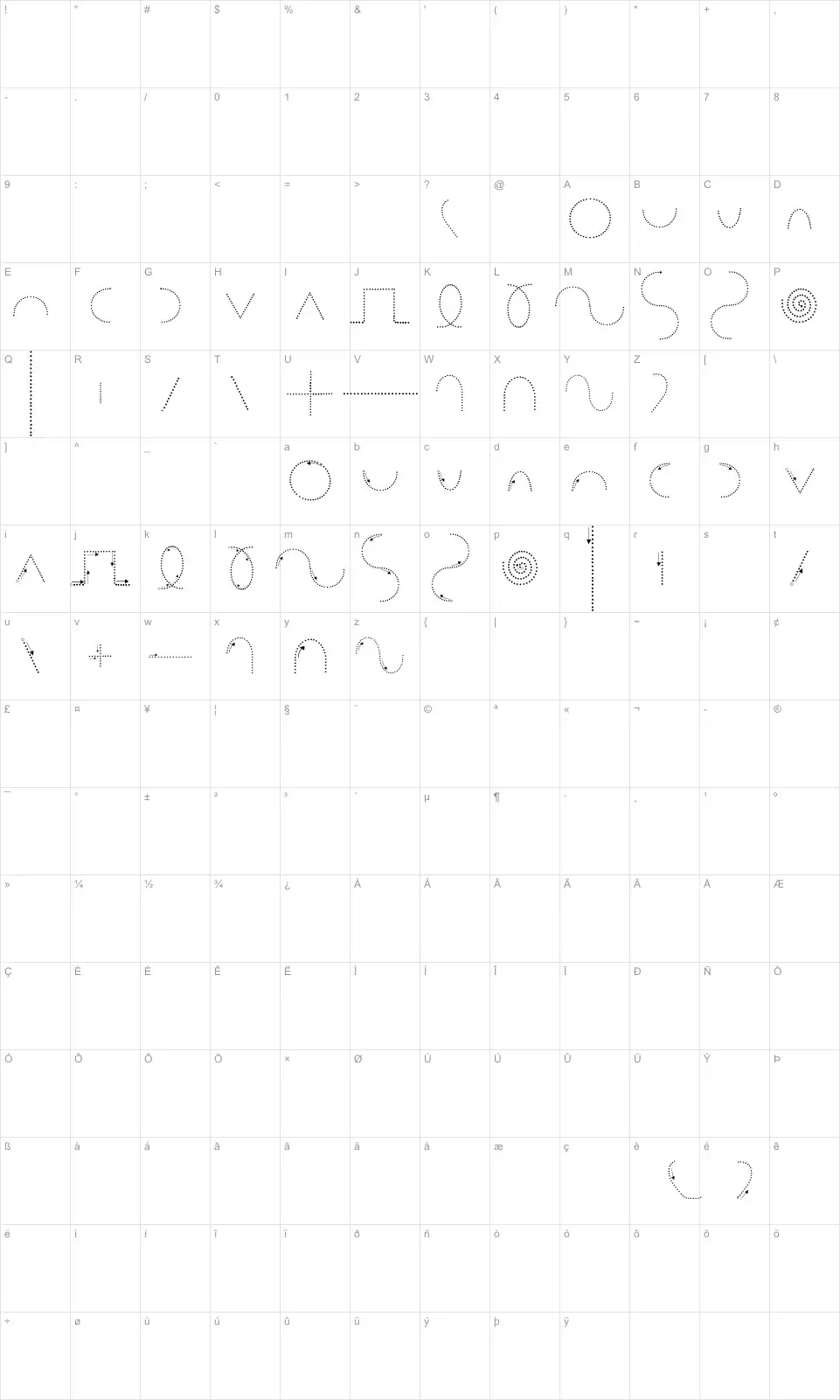 Mapa de caracteres da fonte Maternellecolor Graphisme 2
