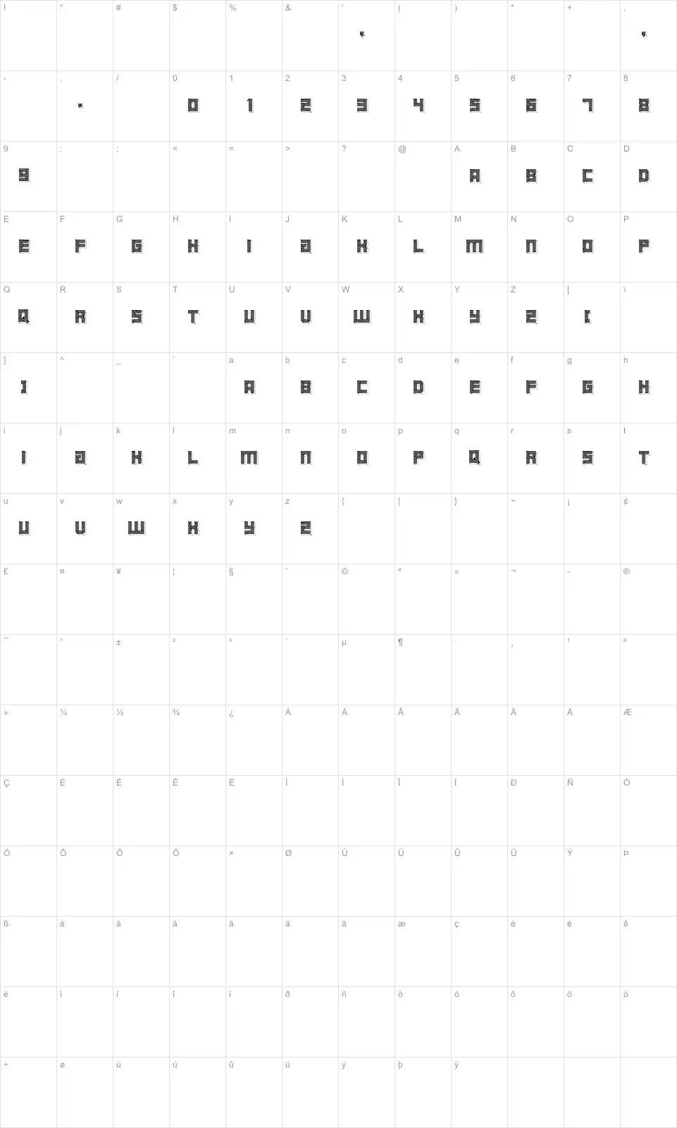 Mapa de caracteres da fonte Maze