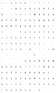 Mapa de caracteres da fonte MB Arcane