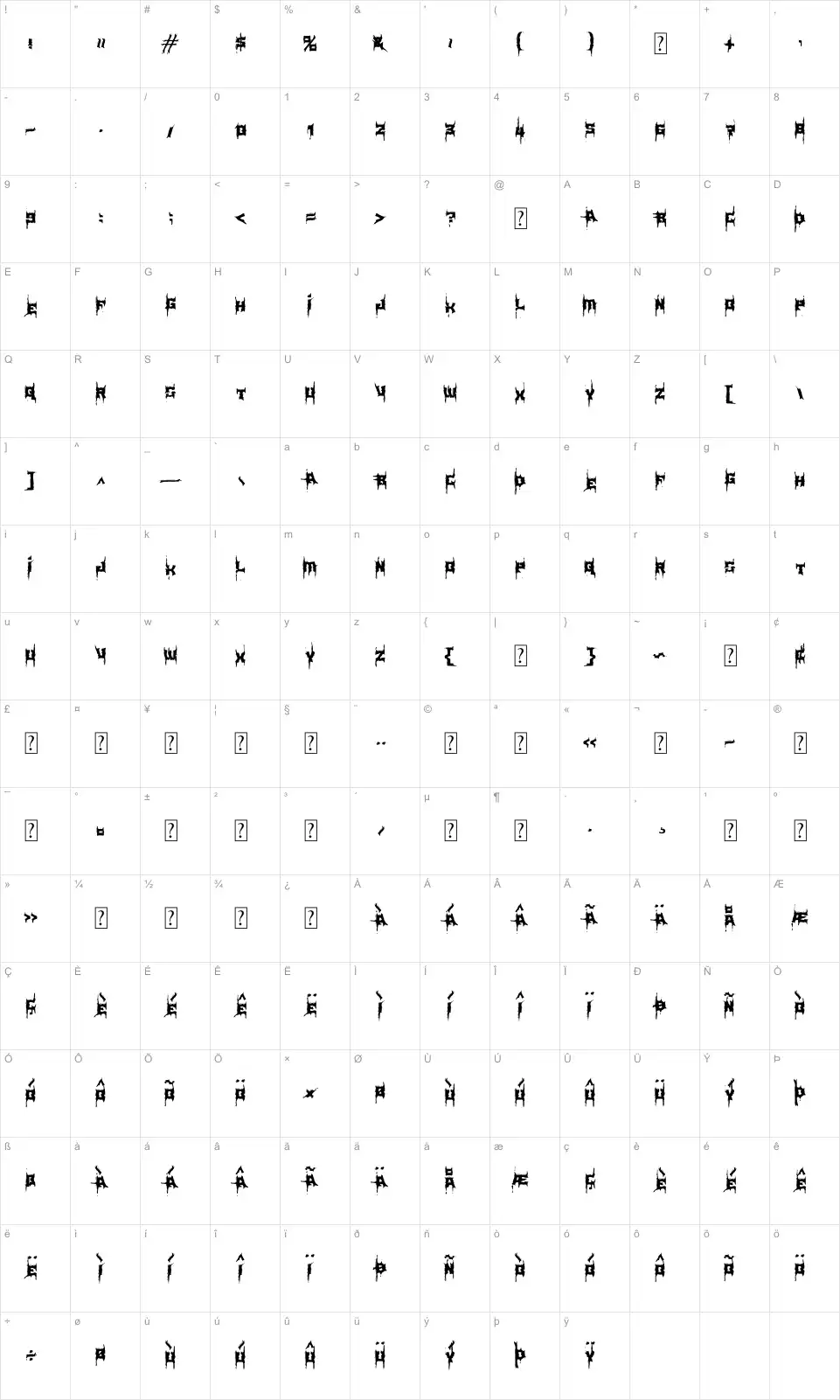 Mapa de caracteres da fonte MB Element Brutalized