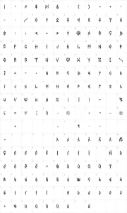 Mapa de caracteres da fonte MB Gothic Dawn