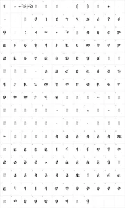 Mapa de caracteres da fonte MB Gothic Spell