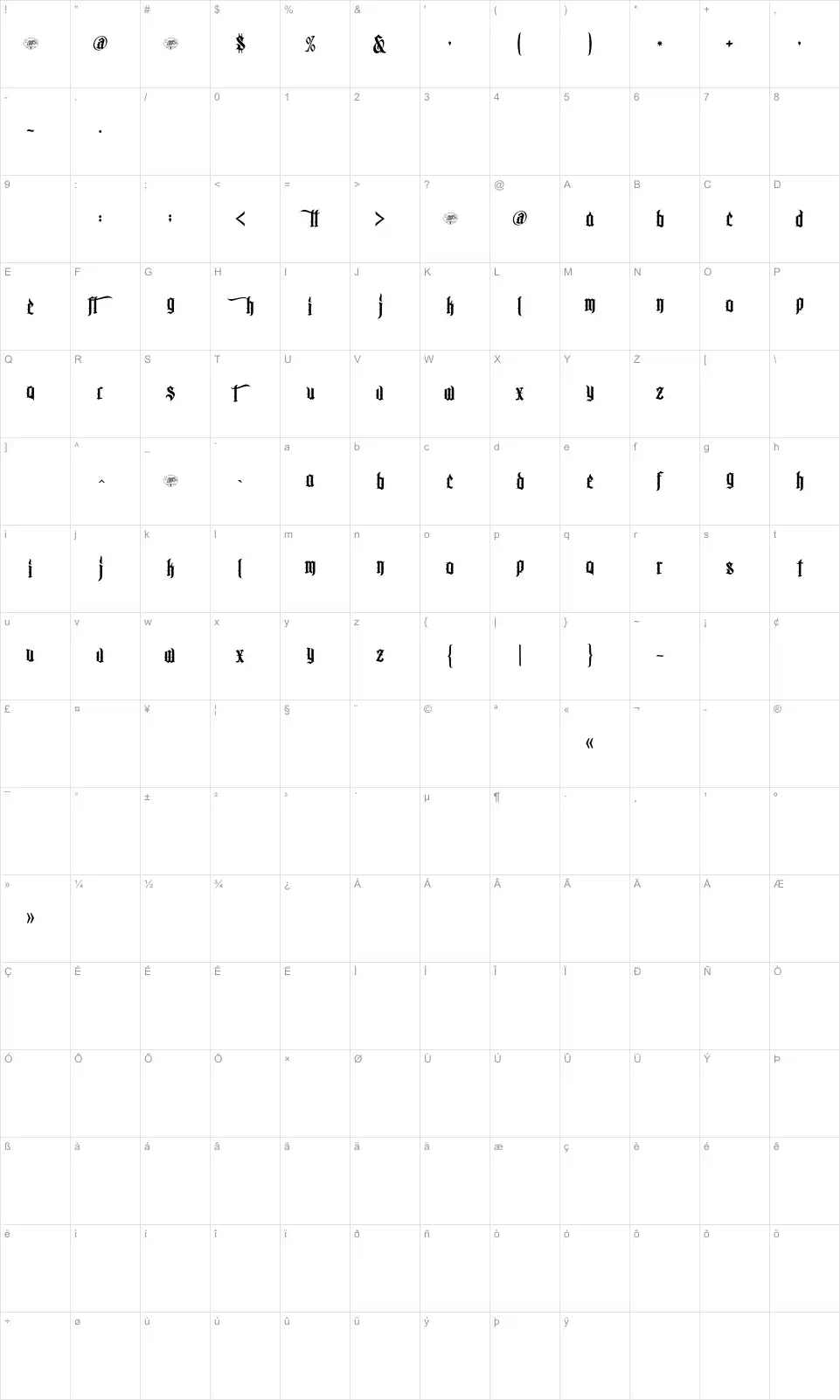 Mapa de caracteres da fonte MCF Bad Manners WW