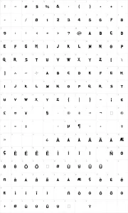Mapa de caracteres da fonte Megadeth